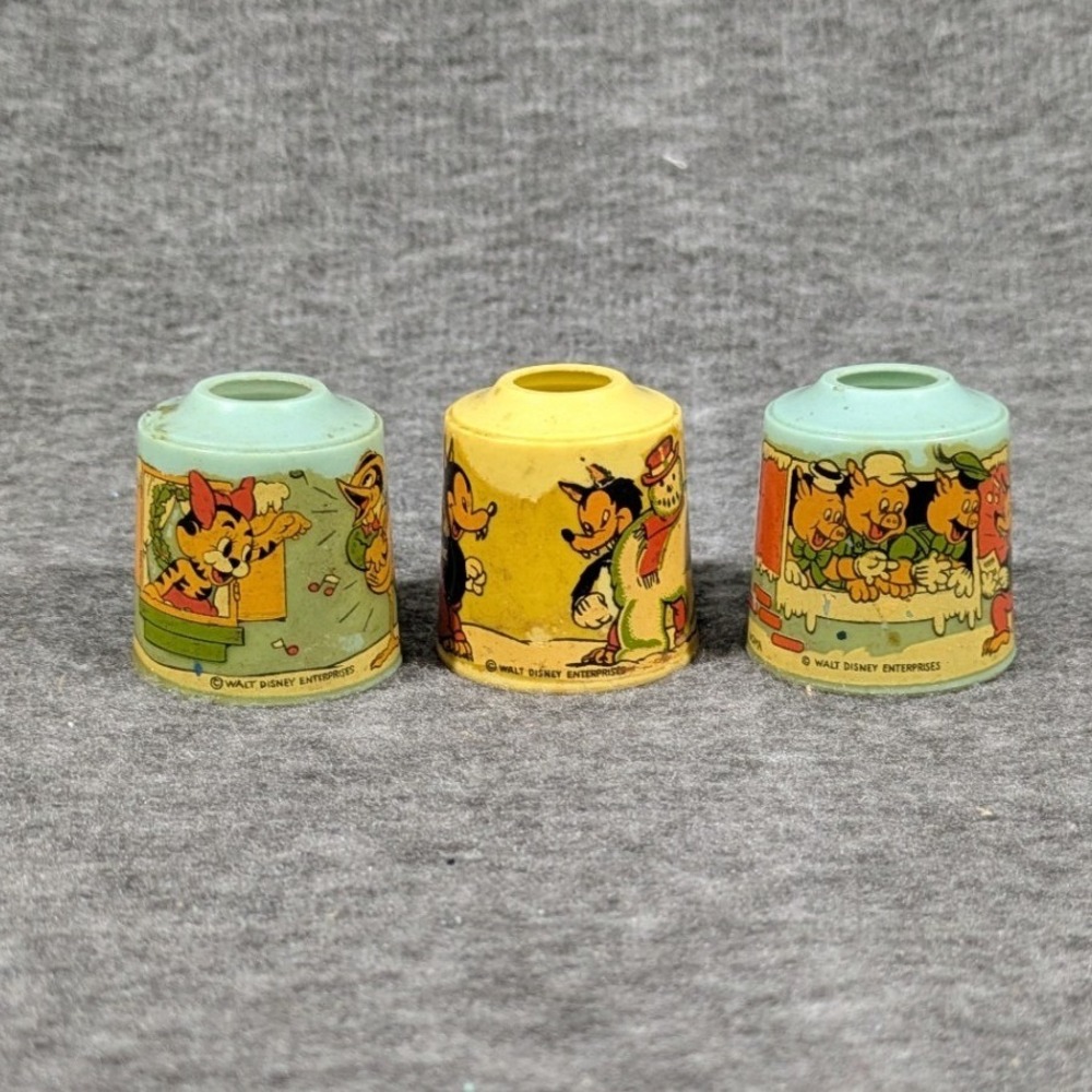 Vtg 1930s NOMA Disney Christmas Light Covers Shades Three Little Pigs Wolf